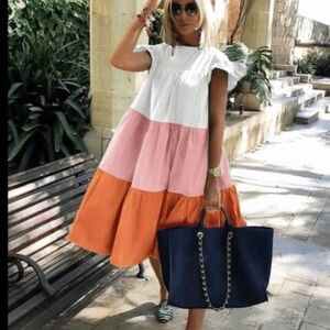 TCEC Multicolor Ruffle Midi Dress